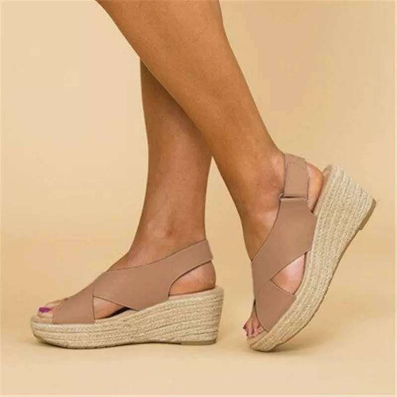 Damen Wedge-Sandalen mit verstellbarem Riemen und stylischem Kreuzdesign Drune
