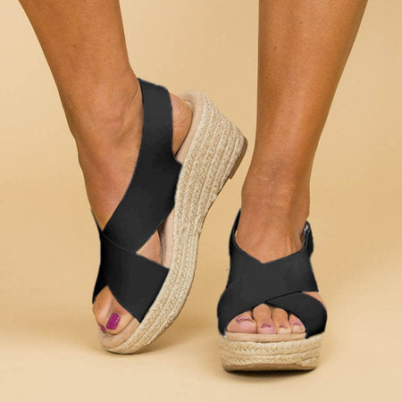 Damen Wedge-Sandalen mit verstellbarem Riemen und stylischem Kreuzdesign Drune