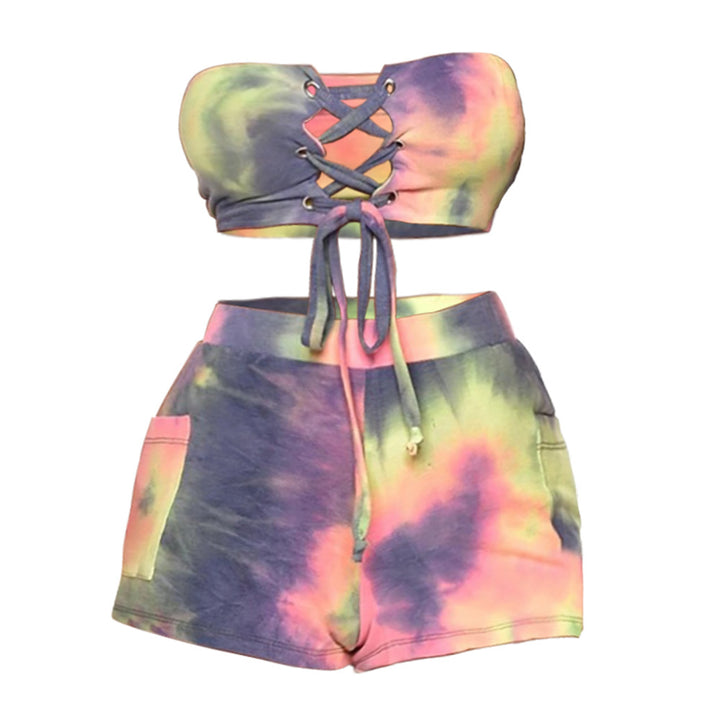 Damen Crop-Top und Shorts Set mit Schnürung und verspieltem Design Drune