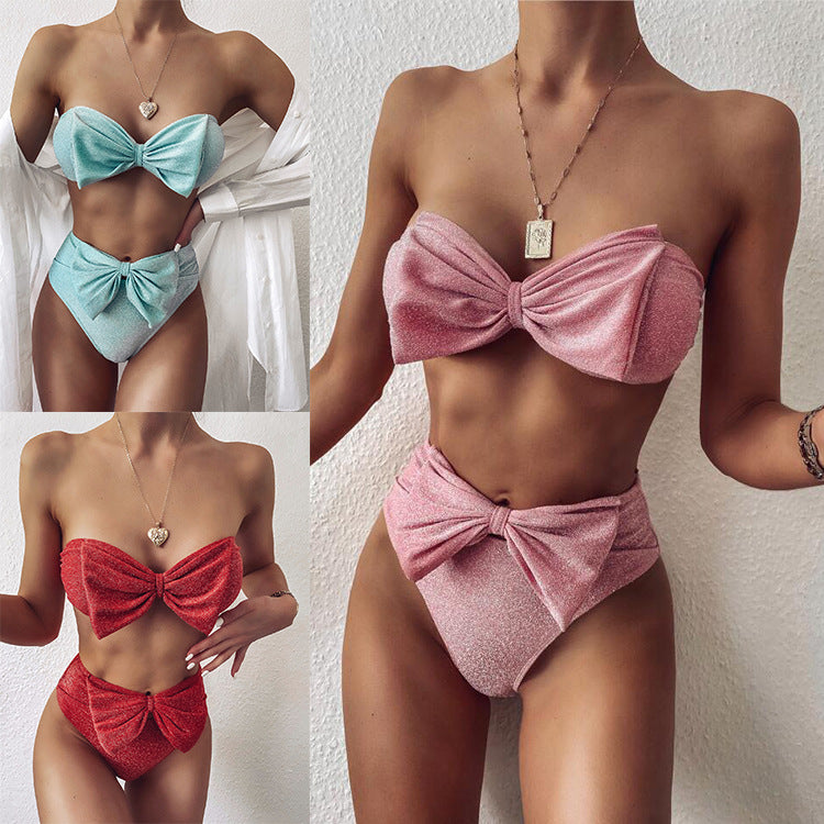 Damen Bandeau-Bikini-Set mit Glamourösen Rüschendetails Drune
