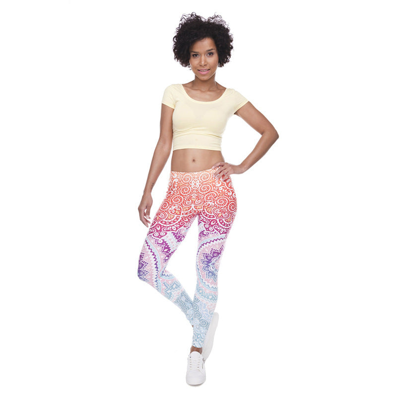 Damen Mandala-Ombre Leggings mit hohem Bund und formendem Stretch Drune