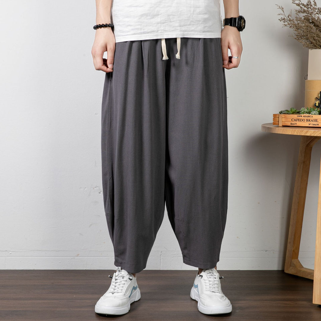 Herren Lässige Palazzo-Hose mit Kordelzug und konischem Knöchelabschluss Drune