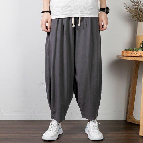 Herren Lässige Palazzo-Hose mit Kordelzug und konischem Knöchelabschluss Drune