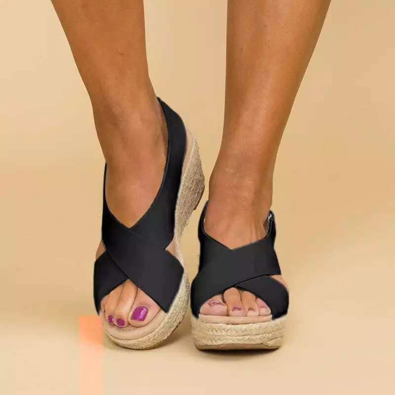 Damen Wedge-Sandalen mit verstellbarem Riemen und stylischem Kreuzdesign Drune