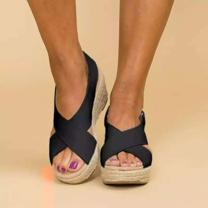 Damen Wedge-Sandalen mit verstellbarem Riemen und stylischem Kreuzdesign Drune