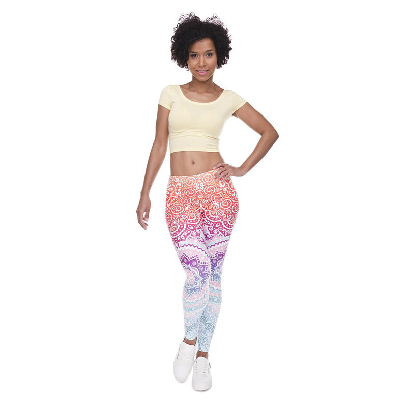 Damen Mandala-Ombre Leggings mit hohem Bund und formendem Stretch Drune