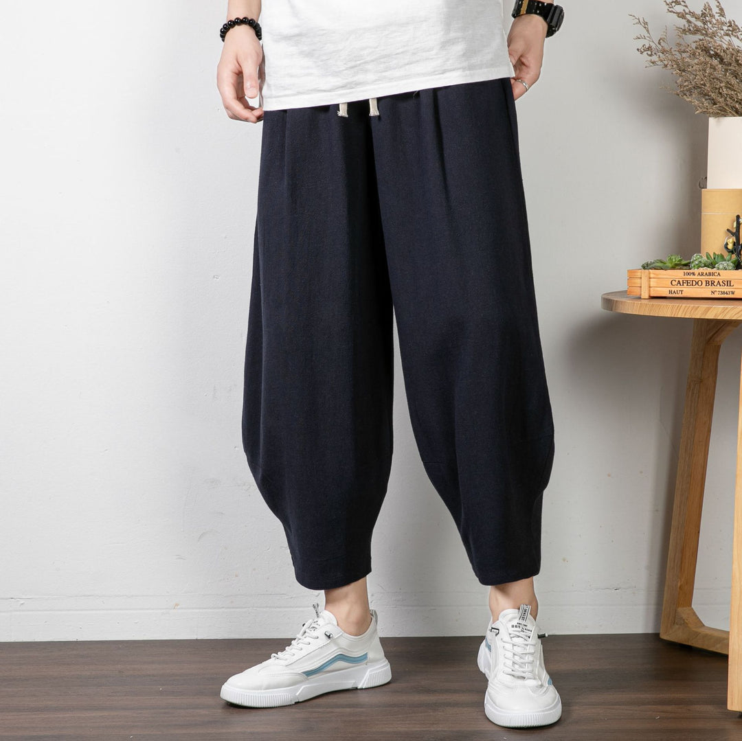 Herren Lässige Palazzo-Hose mit Kordelzug und konischem Knöchelabschluss Drune