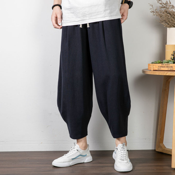 Herren Lässige Palazzo-Hose mit Kordelzug und konischem Knöchelabschluss Drune