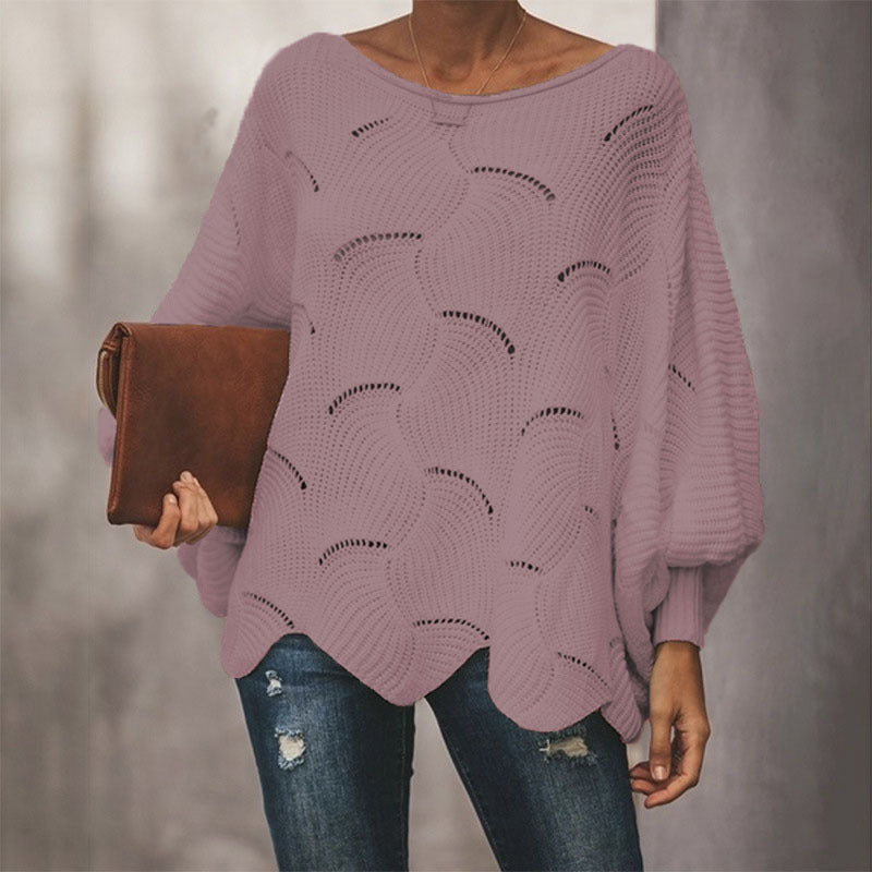 Damen Luftiger Strickpullover mit Wellenmuster und weiten Ärmeln Drune