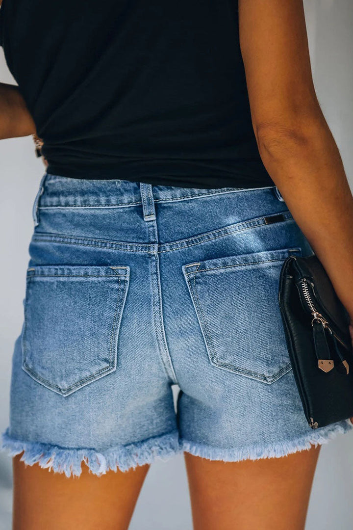 Drune | Mode Casual Einfarbig Zerrissene Jeansshorts