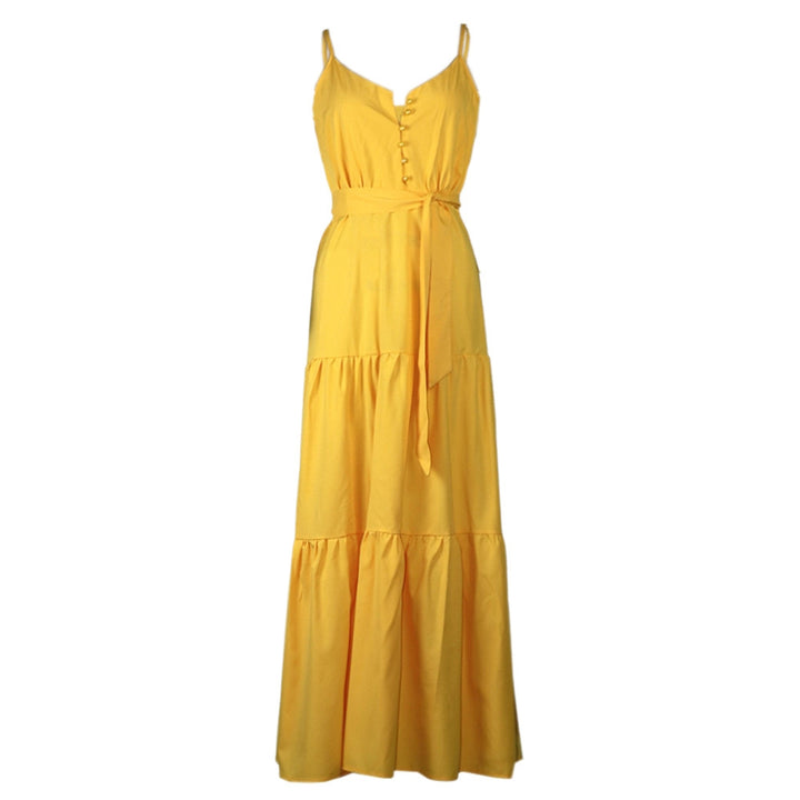 Damen Maxi-Kleid mit knöpfbarer Front und fließendem Rock Drune