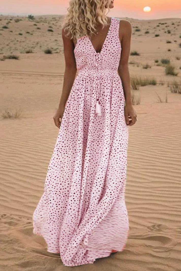 Drune | Im Boho-Stil mit gepunktetem Patchwork, mit V-Ausschnitt und A-Linie Schnitt