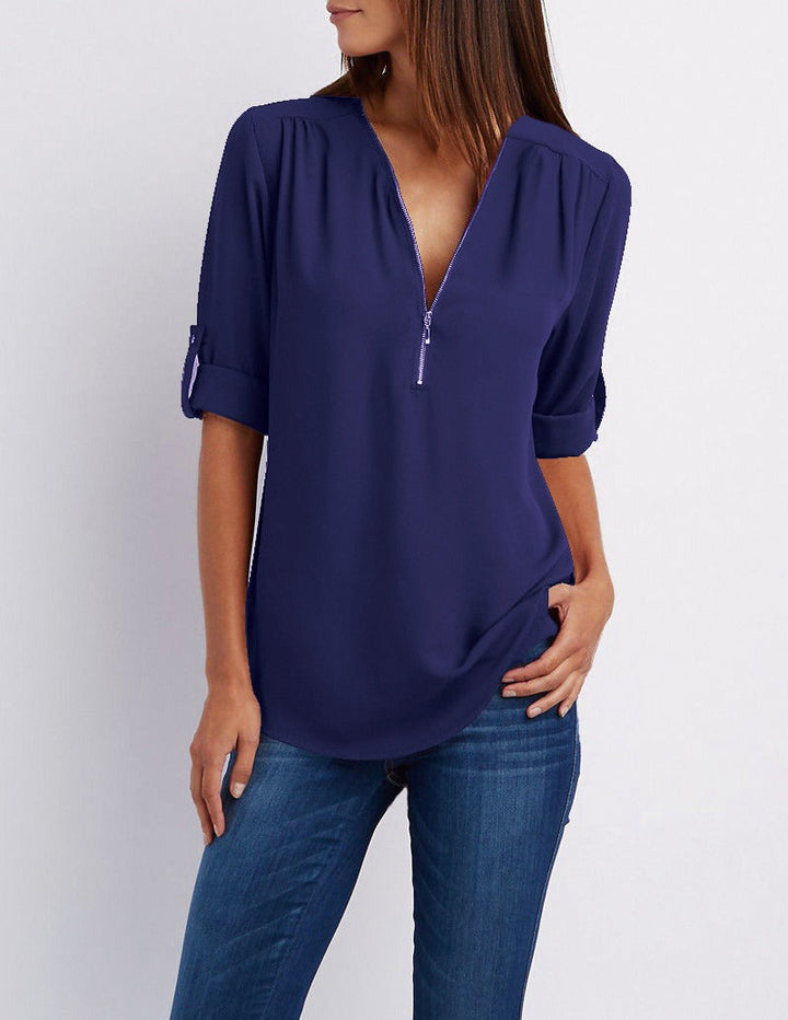Drune | Chiffonbluse mit Reißverschluss