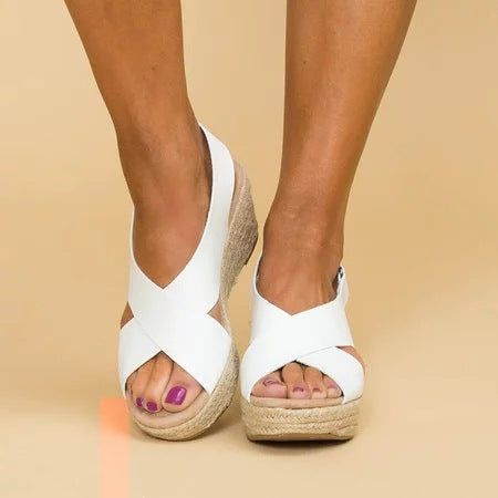 Damen Wedge-Sandalen mit verstellbarem Riemen und stylischem Kreuzdesign Drune