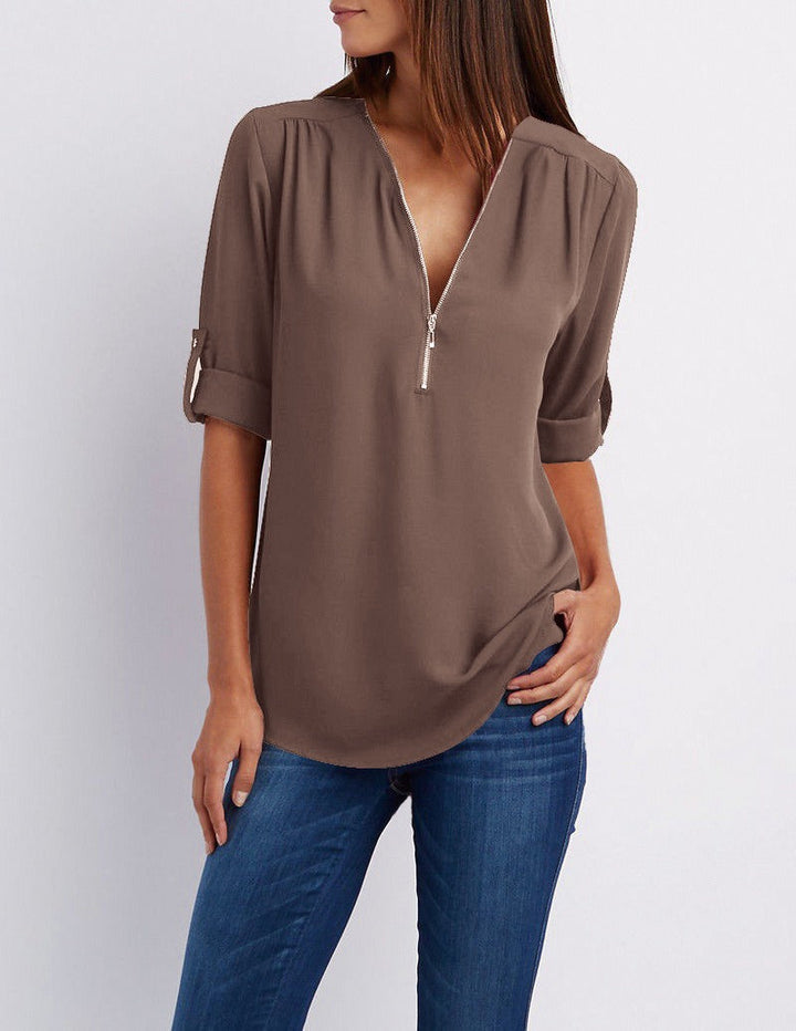 Drune | Chiffonbluse mit Reißverschluss