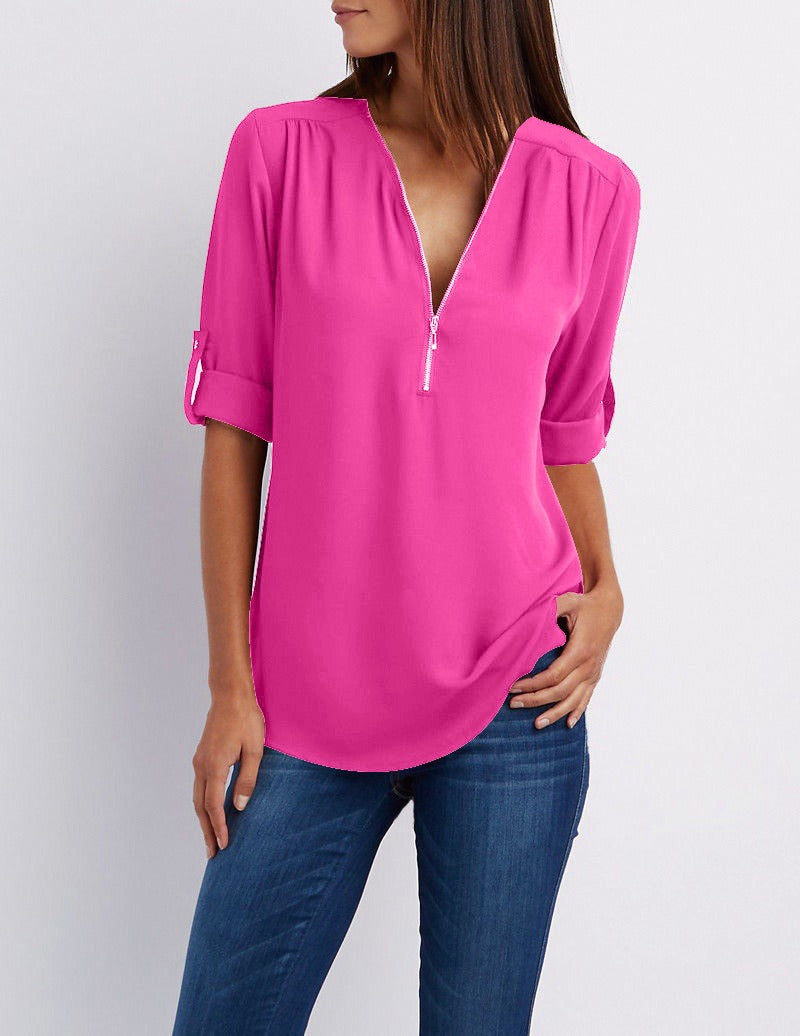 Drune | Chiffonbluse mit Reißverschluss