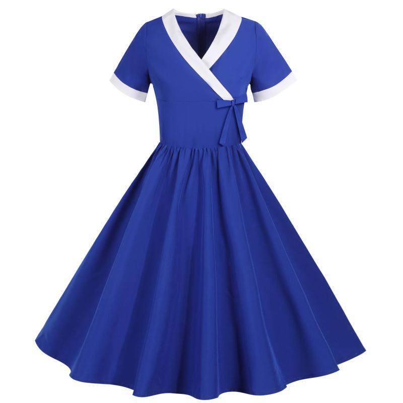 Damen klassisches Swingkleid mit V-Ausschnitt und taillierten Details Drune