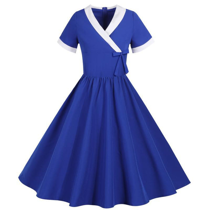 Damen klassisches Swingkleid mit V-Ausschnitt und taillierten Details Drune