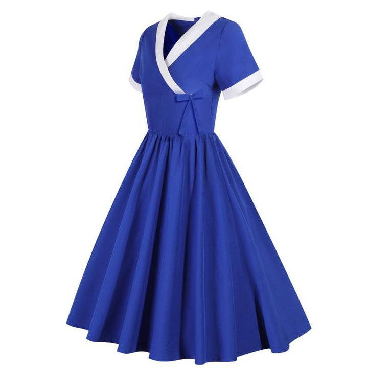 Damen klassisches Swingkleid mit V-Ausschnitt und taillierten Details Drune