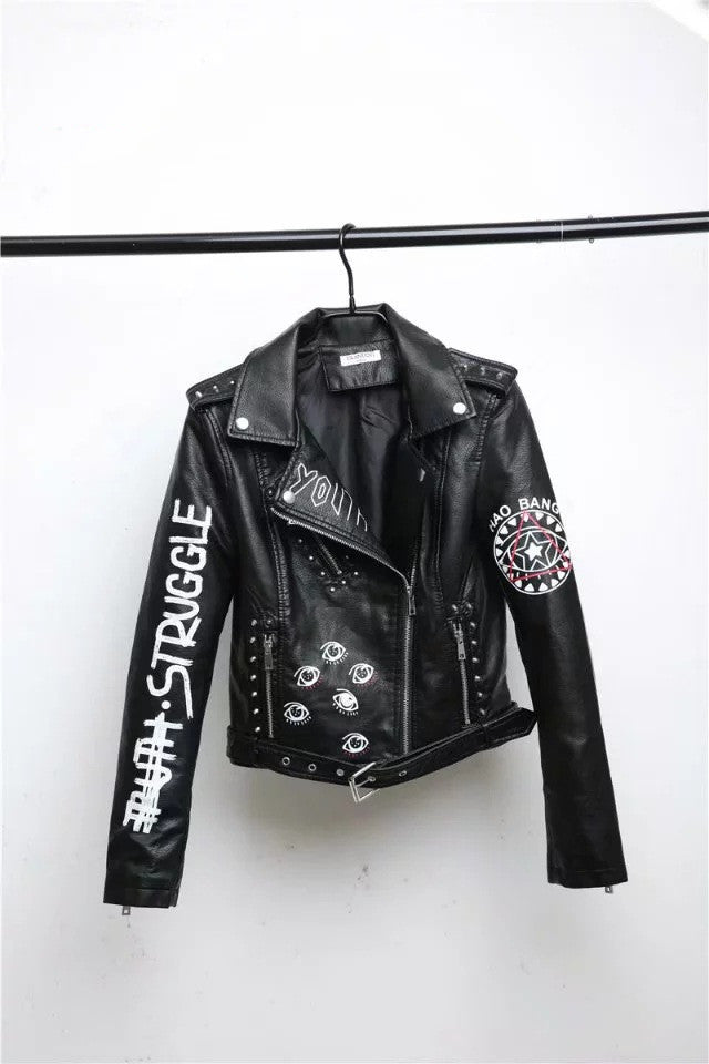 Drune | Damen Lederjacke Mit Coolem Aufdruck