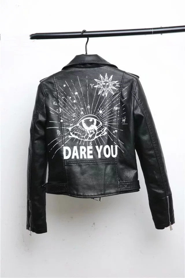 Drune | Damen Lederjacke Mit Coolem Aufdruck