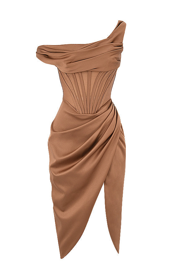 Drune | Asymmetrisch drapiertes Midi-Korsettkleid