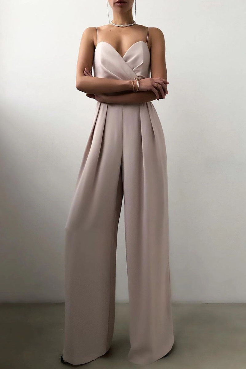 Drune | Lässig Einfarbig Patchwork V-Ausschnitt Lockere Jumpsuits