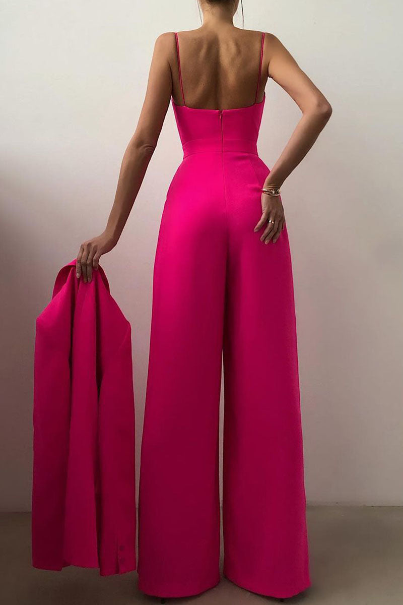 Drune | Lässig Einfarbig Patchwork V-Ausschnitt Lockere Jumpsuits