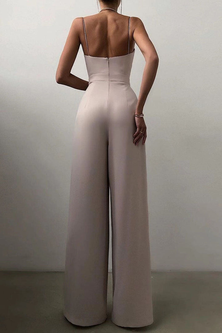 Drune | Lässig Einfarbig Patchwork V-Ausschnitt Lockere Jumpsuits