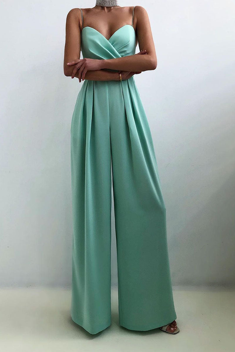 Drune | Lässig Einfarbig Patchwork V-Ausschnitt Lockere Jumpsuits