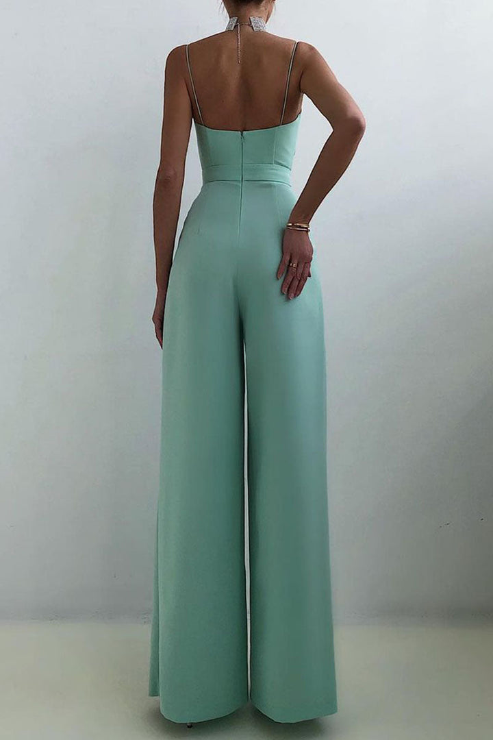 Drune | Lässig Einfarbig Patchwork V-Ausschnitt Lockere Jumpsuits