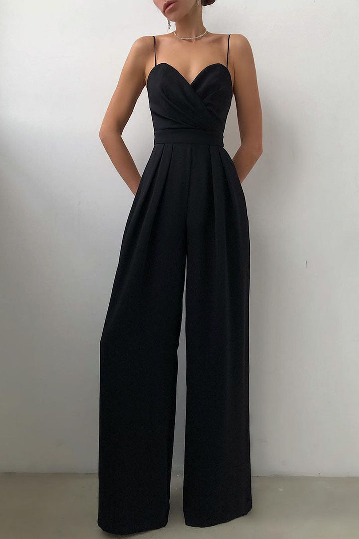 Drune | Lässig Einfarbig Patchwork V-Ausschnitt Lockere Jumpsuits