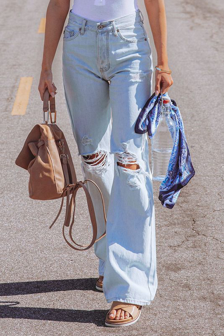 Drune | Street Solid Ripped Make Old Straight Mid Taille Weit Bein Einfarbige Hosen - 3 Farben