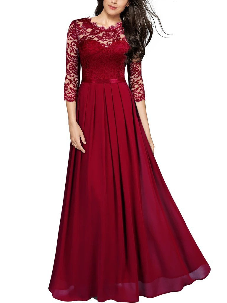 Drune | Elegantes Chiffon Kleid Mit Spitzen Einsätzen Für Brautjungfern