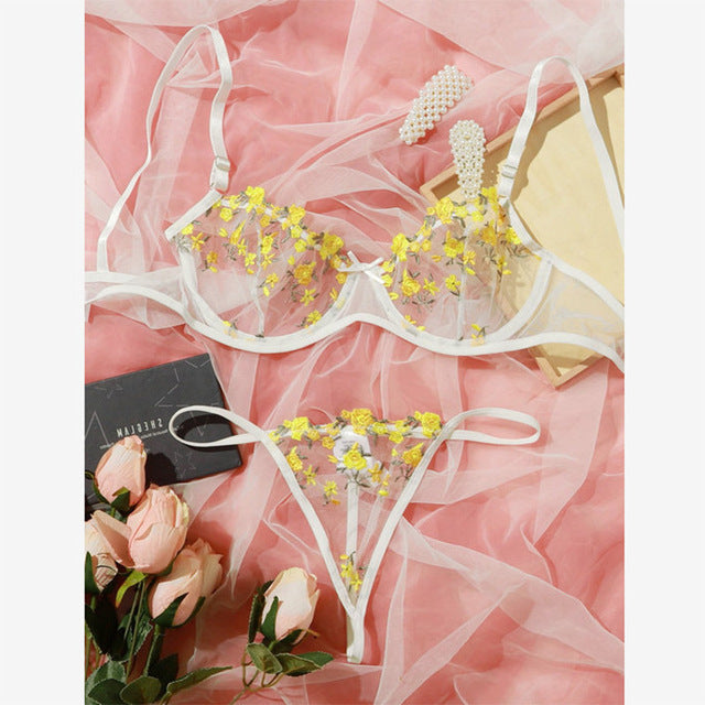 Drune | Verlockend Unterwäsche Floral Stickerei Erotische Dessous Set