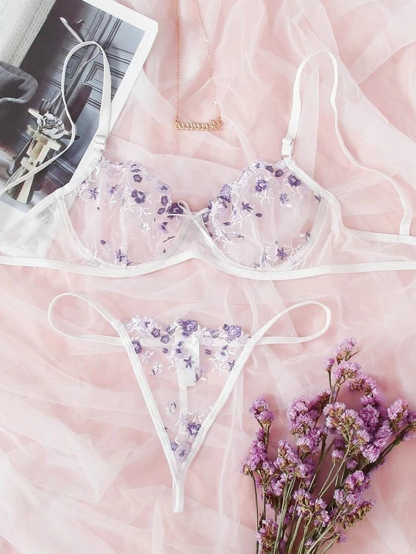 Drune | Verlockend Unterwäsche Floral Stickerei Erotische Dessous Set