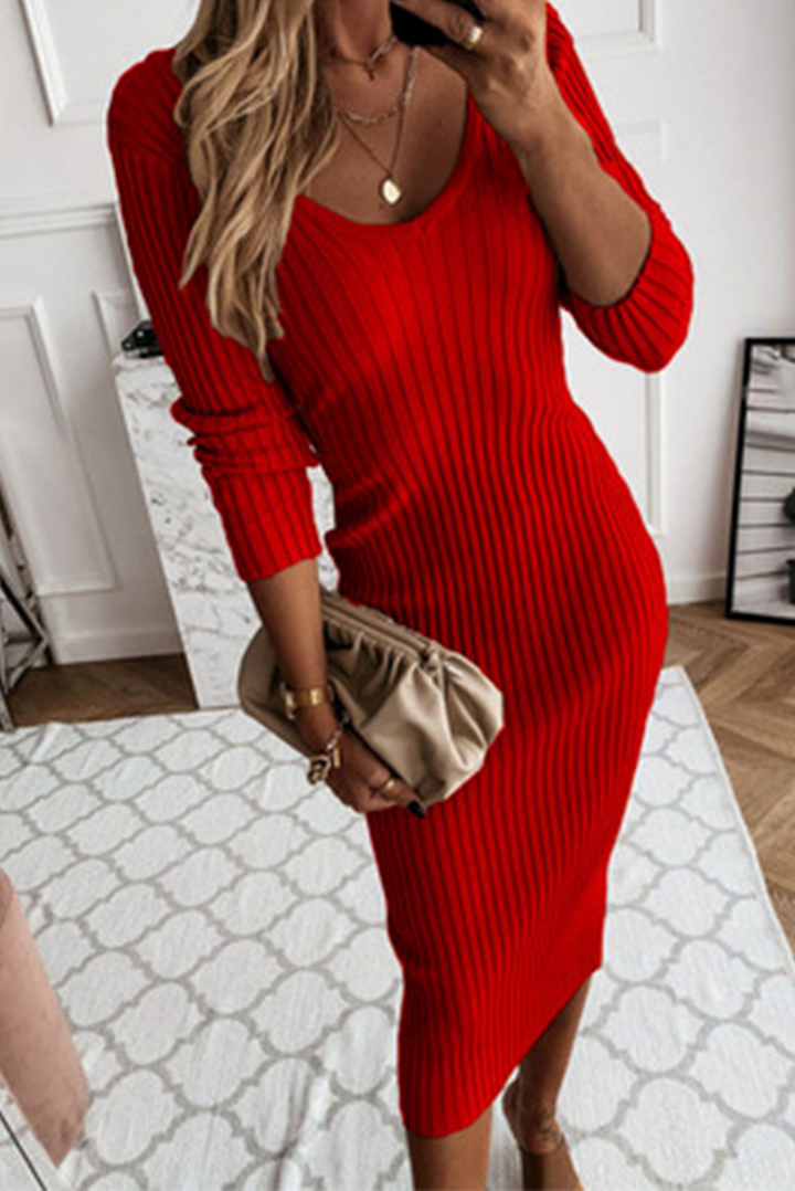 Drune | Robustes Rippstrick Bodycon Midi-Kleid
