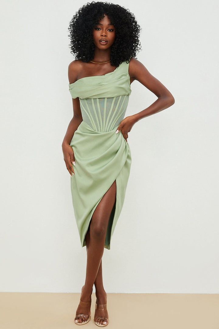 Drune | Asymmetrisch drapiertes Midi-Korsettkleid