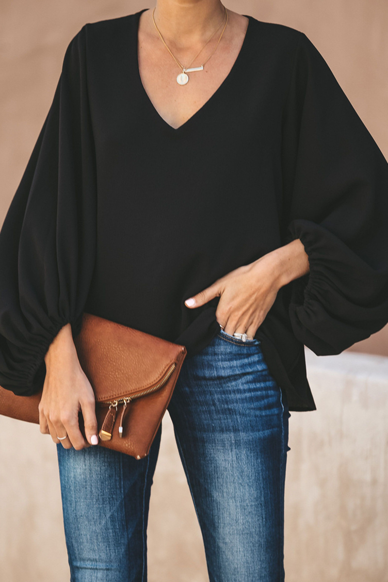 Drune | Mode Elegant Einfarbig Patchwork V-Ausschnitt Tops - 3 Farben