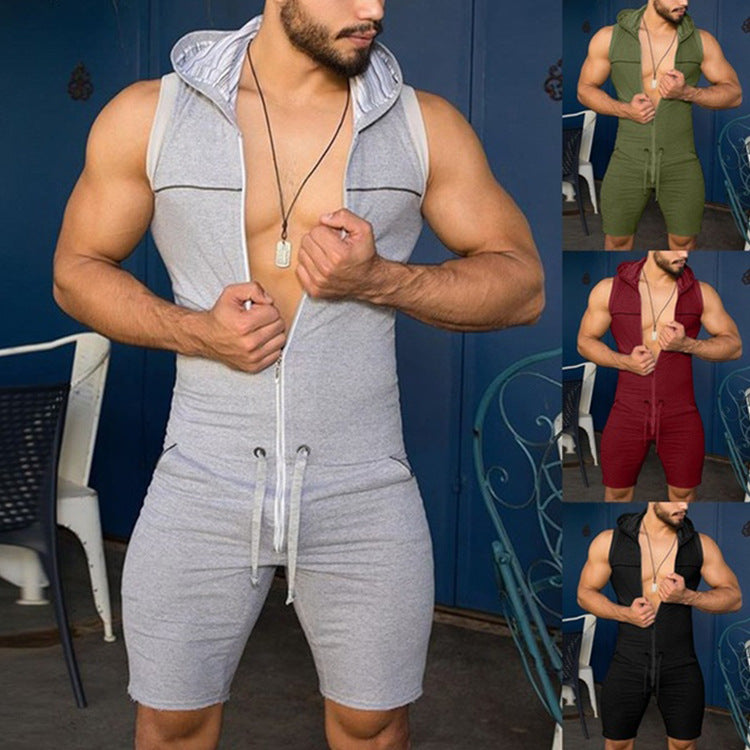 Herren Ärmelloser Freizeitanzug mit Kapuze und praktischem Kordelzug Drune