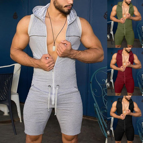 Herren Ärmelloser Freizeitanzug mit Kapuze und praktischem Kordelzug Drune