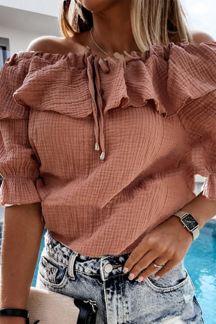 Drune | Lässig Street Solid Frenulum Flounce Off The Shoulder Blusen