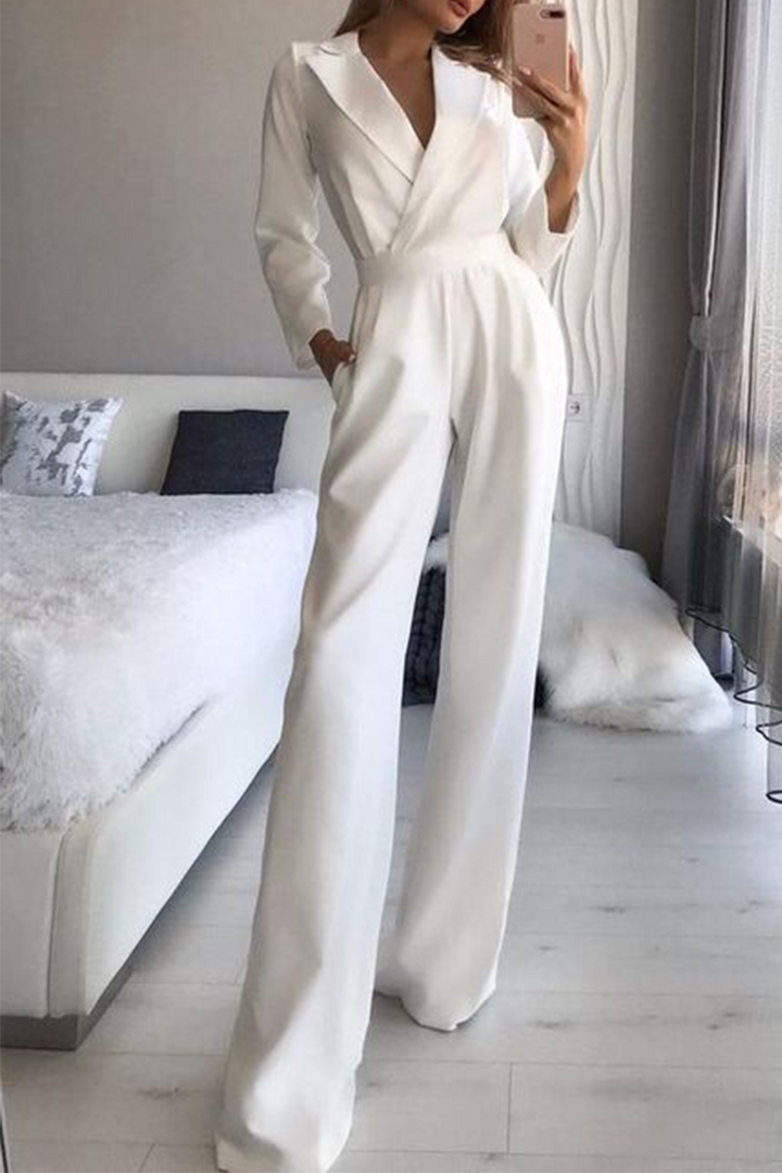 Drune | Mode Elegante Umlegekragen Gerade Jumpsuits - 3 Farben