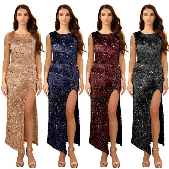 Damen Funkelndes Abendkleid mit hohem Schlitz und Paillettenbesatz Drune