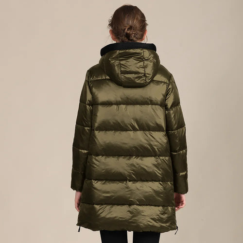 Drune | glänzende, gestepptes Nylon-Winterdoudoune mit Kapuze für Damen