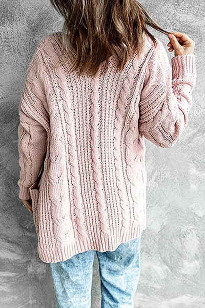 Drune | Strickjacke - Lange offene Vorderseite - Kabelstrick mit Taschen