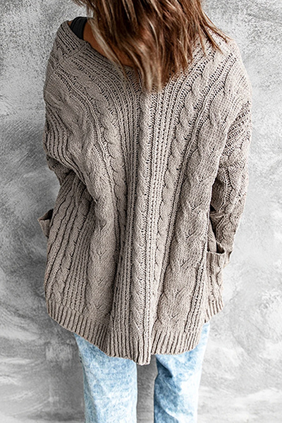 Drune | Strickjacke - Lange offene Vorderseite - Kabelstrick mit Taschen