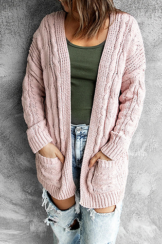Drune | Strickjacke - Lange offene Vorderseite - Kabelstrick mit Taschen