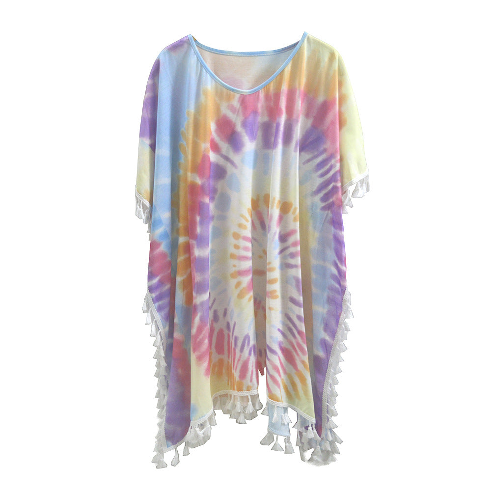 Damen modisches Kaftan mit trendigem Leopardenmuster und Fransen Drune