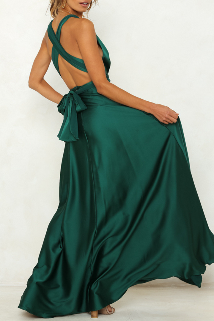 Drune | Prominente Elegante Einfarbige Rückenfreie Trägerdesign V-Ausschnitt Abendkleid Kleider
